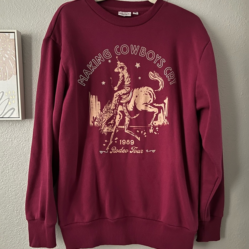 Mighty Fine Maroon Cowboy Graphic Sweater